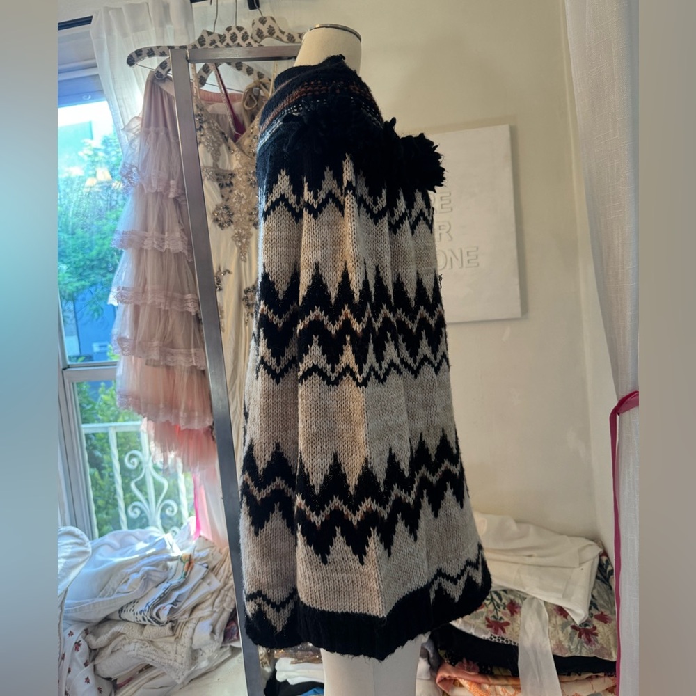 Vintage Bold Fringe Southwest Aztec Zigzag Pattern Chunky Knit Pullover Sweater - Picture 3 of 5